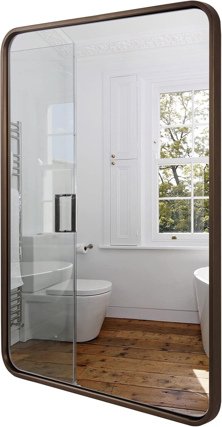 ANDY STAR Bronze Bathroom Mirror 30X40, Large Brushed Bronze Mirror for Wall, Ro...