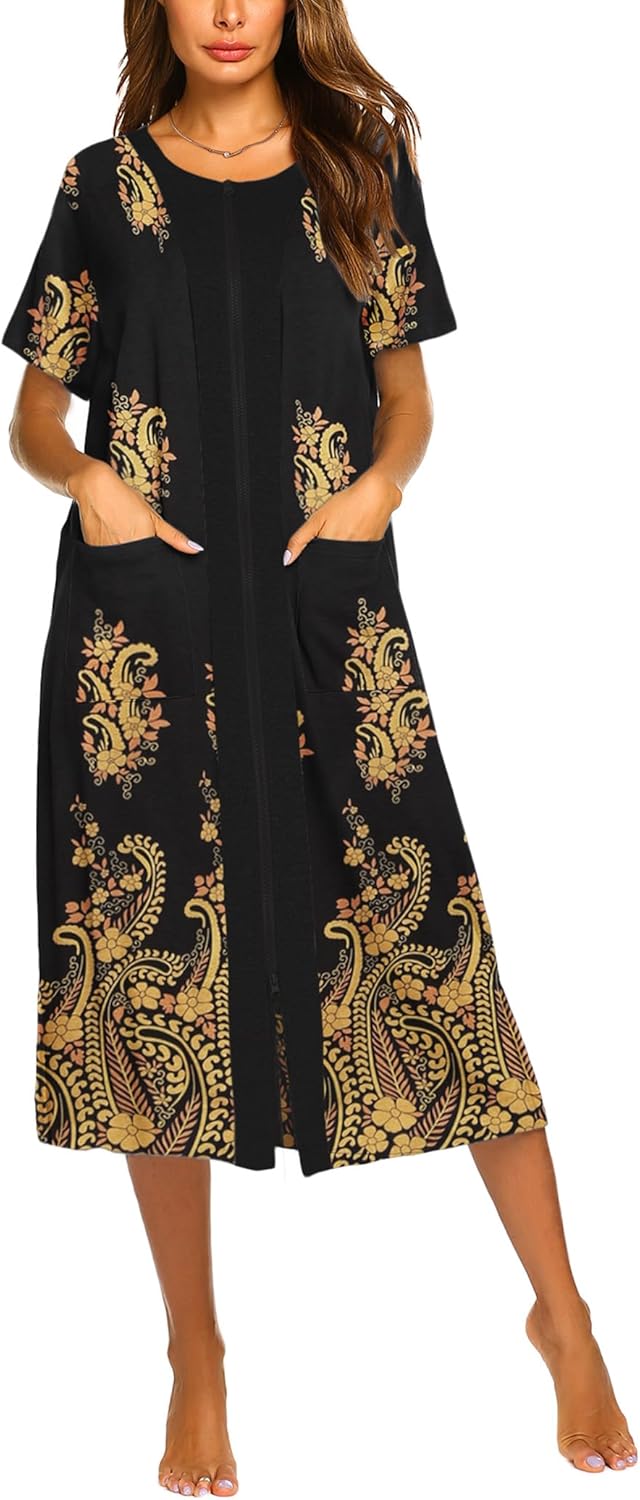Ekouaer Women's Zipper Front Long Housedress, Special Pat11 Design, Stylish and...