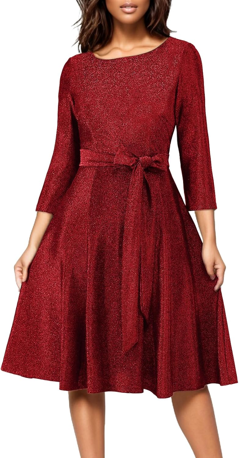 DRESSTELLS Cocktail Dress for Women, Vintage Modest Wedding Guest 3/4 Sleeves Fa...