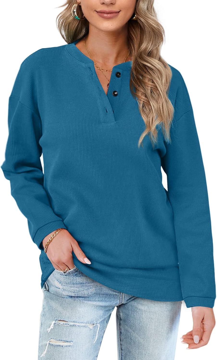 OFEEFAN Womens Casual Sweatshirts, Special Henley Button Up Tunic Tops, Affordab...