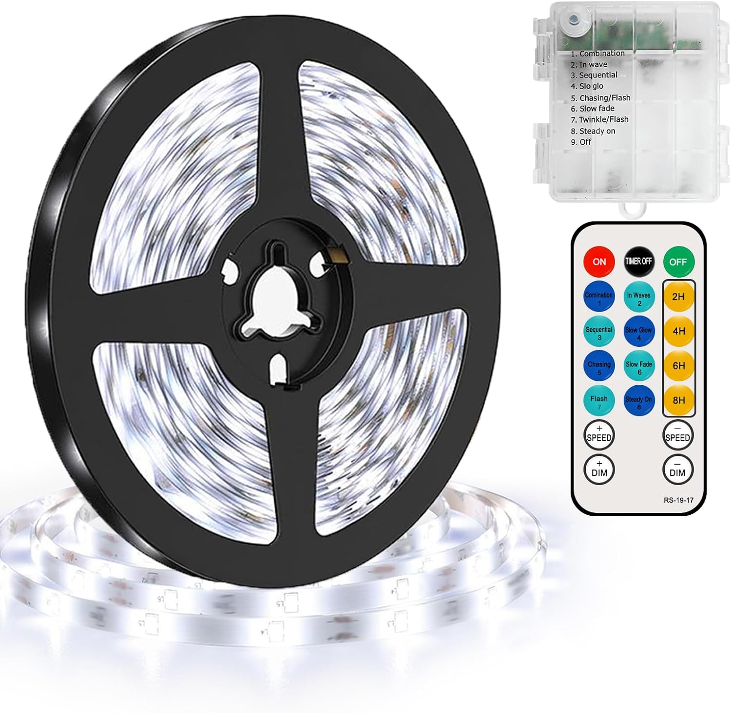 CCILAND LED Strip Lights Battery Powered 16.4ft/5m 150 LEDs White Tape Lights St...