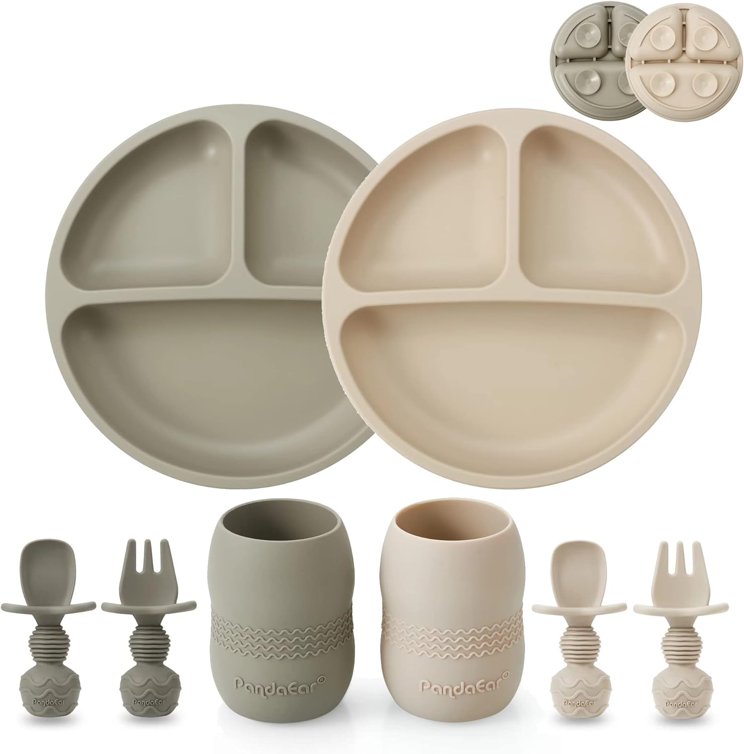 PandaEar Silicone Baby Feeding Set| 2 Pack Silicone Divided Suction Plate and 2...