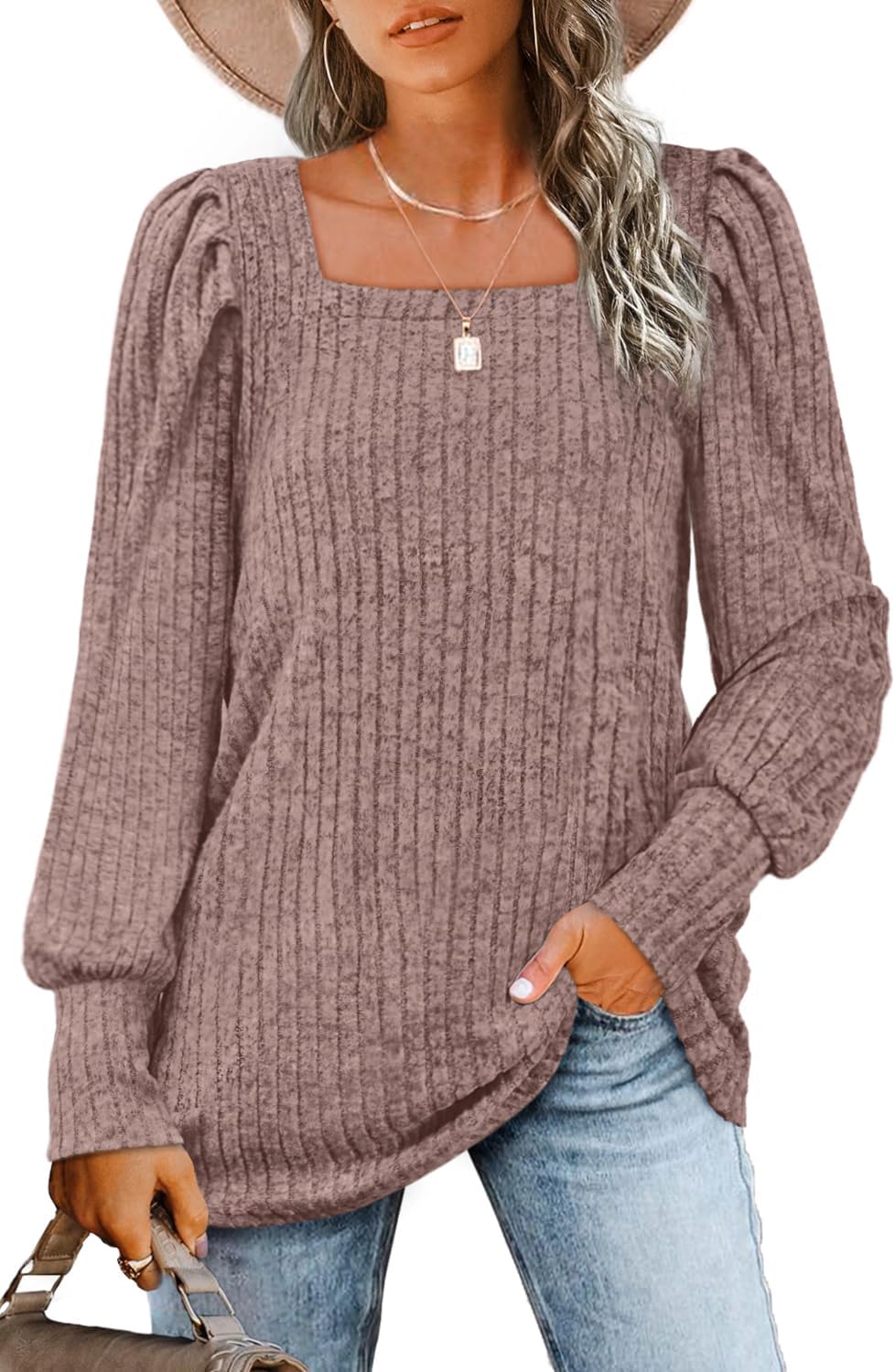 WIHOLL Long Sleeve Shirts for Women, Special Trendy Casual Square Neck Tops, Inn...