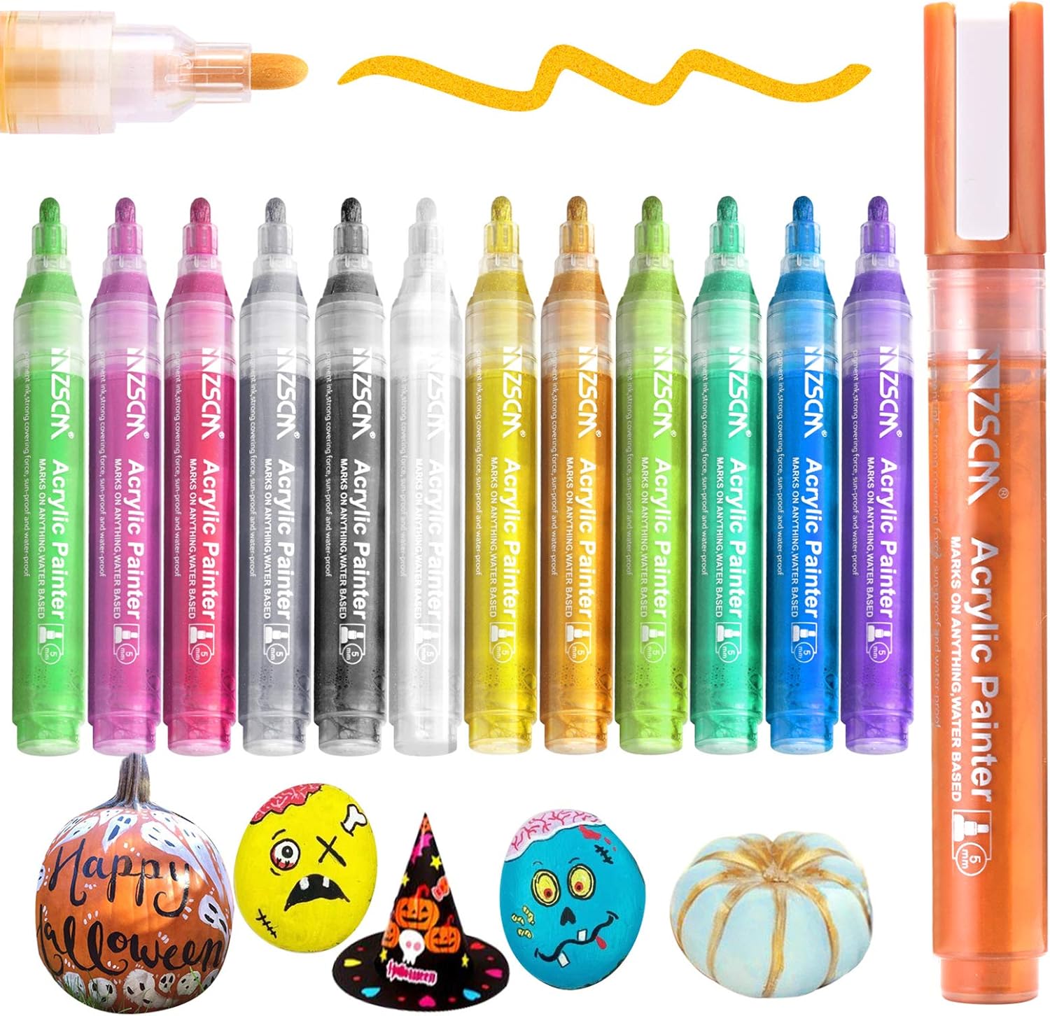 Paint Pens Acrylic Markers, Special ZSCM 12 Colors Paint Markers for Halloween P...
