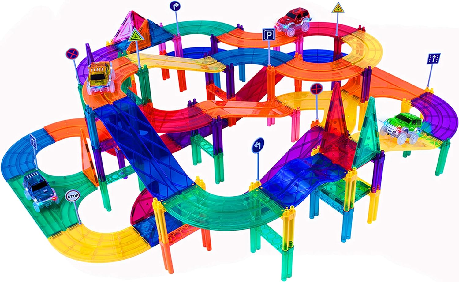 PicassoTiles 150 Piece Race Car Track Building Block Educational Toy Set Magnet...
