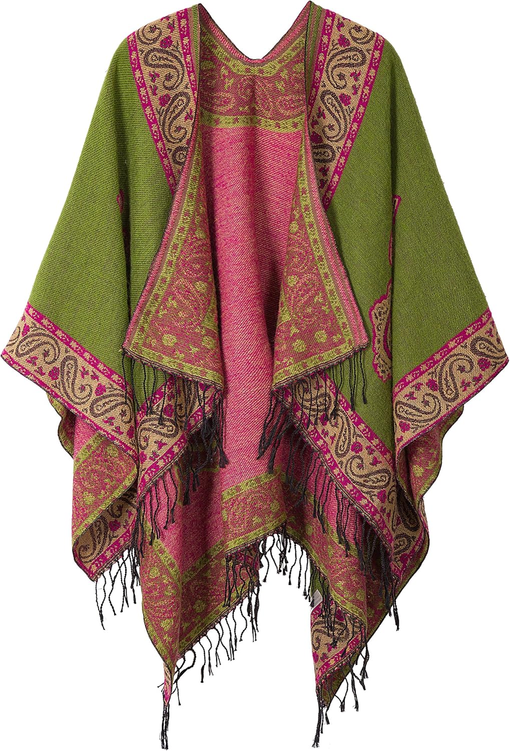 Women's Retro Style Vintage Pattern Tassel Poncho Shawl Cape Wraps For Women Ser...