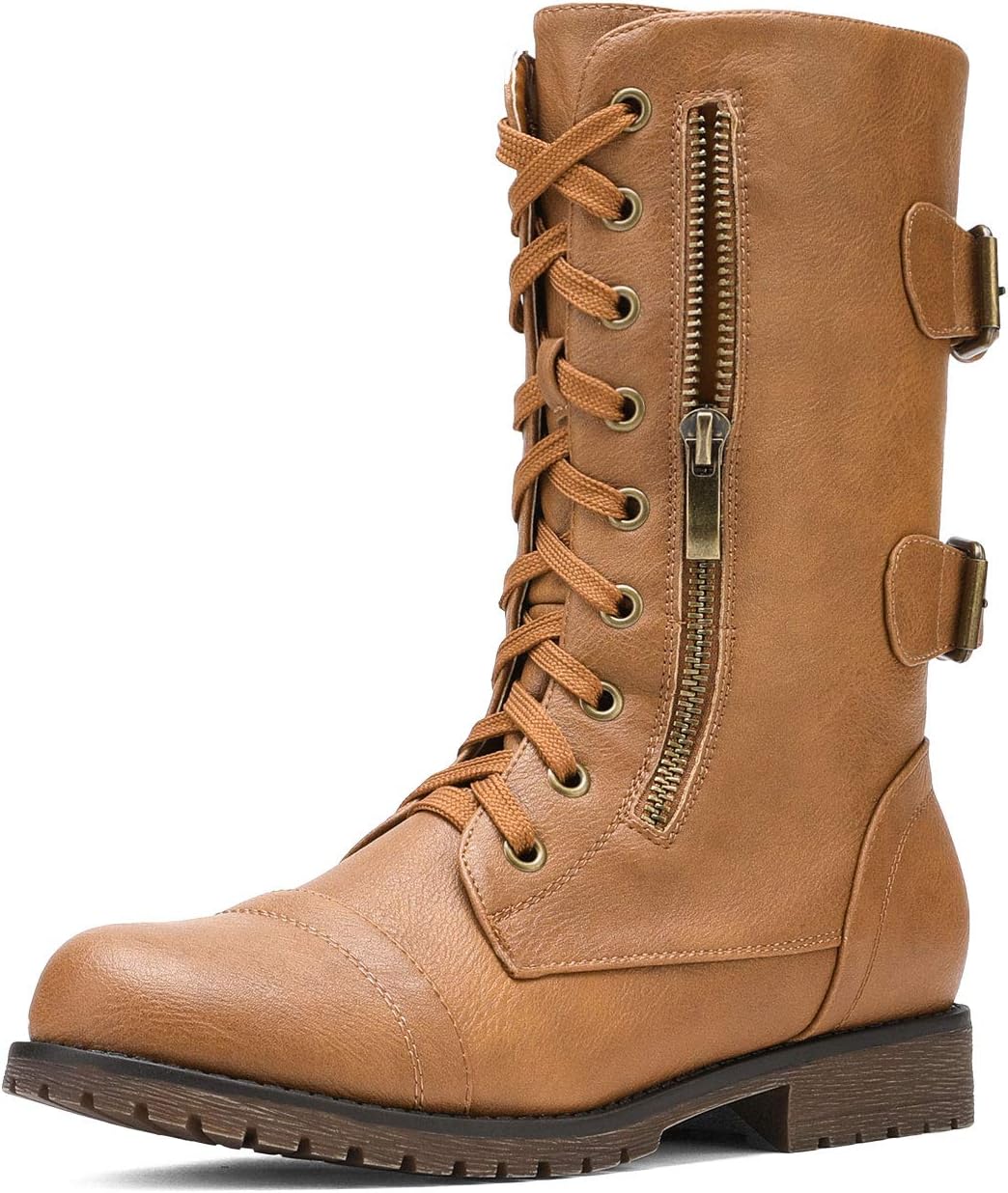 DREAM PAIRS Women's Combat Boots, Mid Calf Built-in Wallet Pocket Lace up Milita...