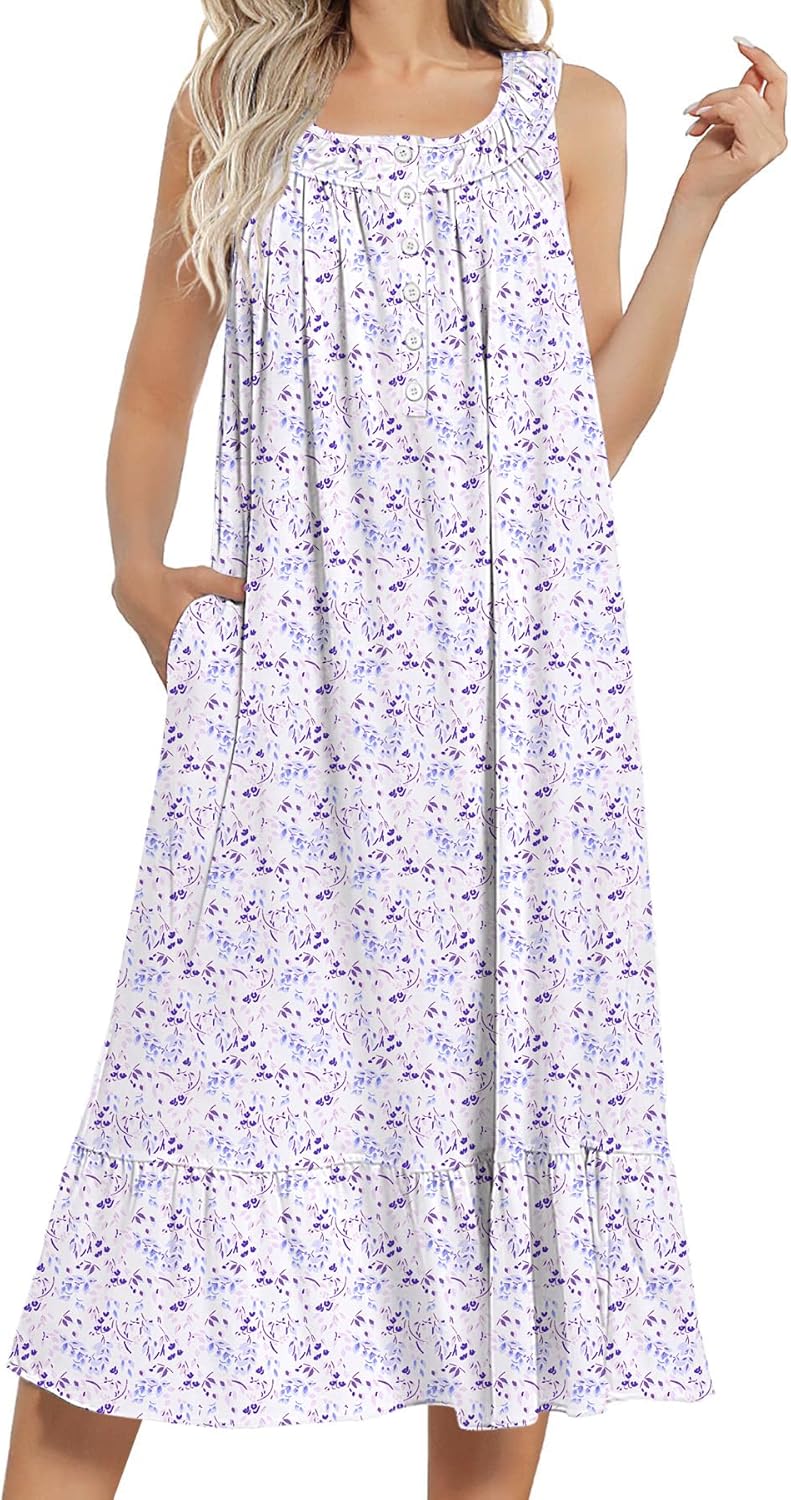 Ekouaer Women's Nightgowns, Special Long Sleeveless Night Gown with Pockets, Inn...