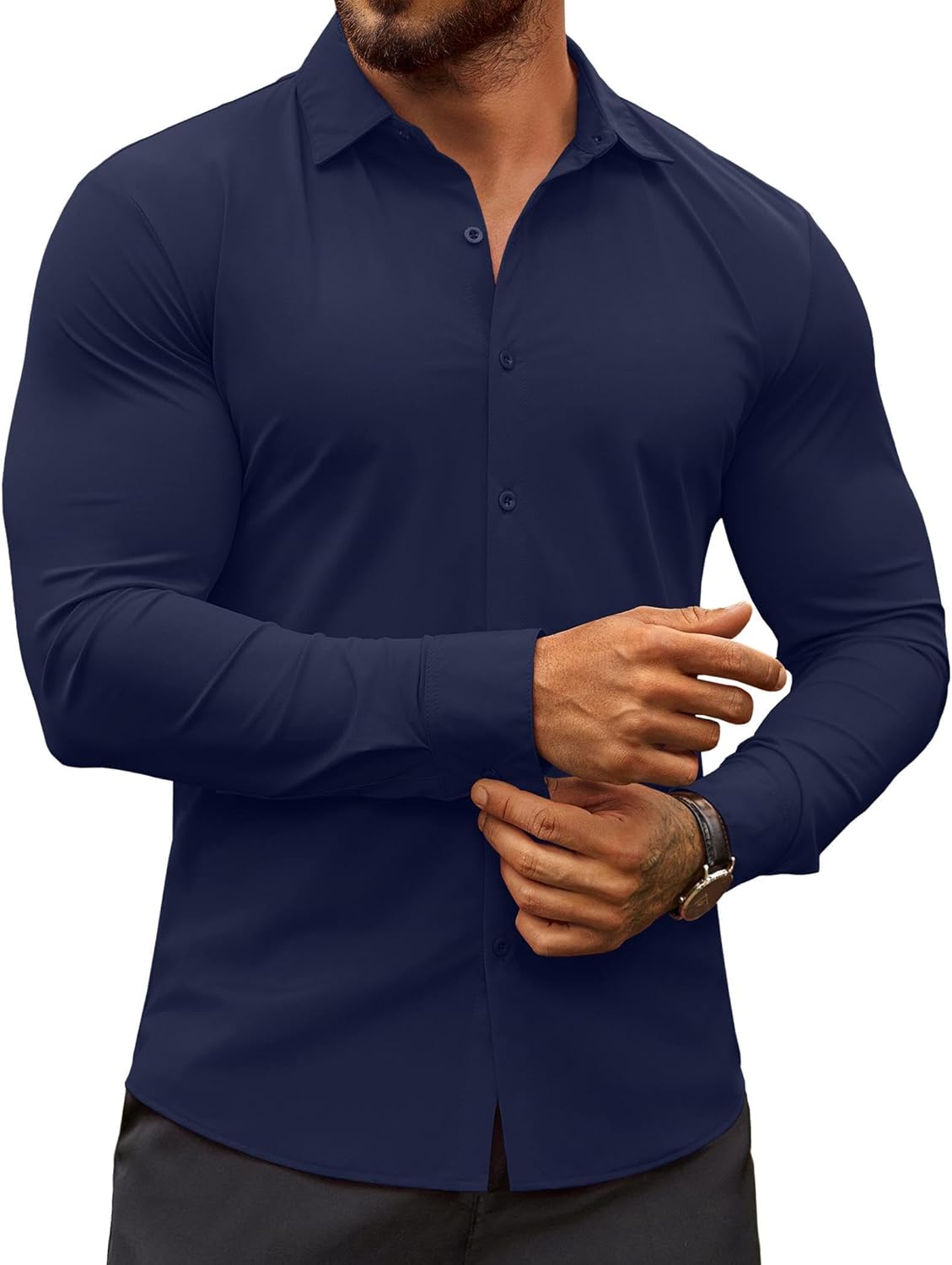 COOFANDY Men's Muscle Fit Dress Shirts, Special Wrinkle-Free Long Sleeve Shirts,...