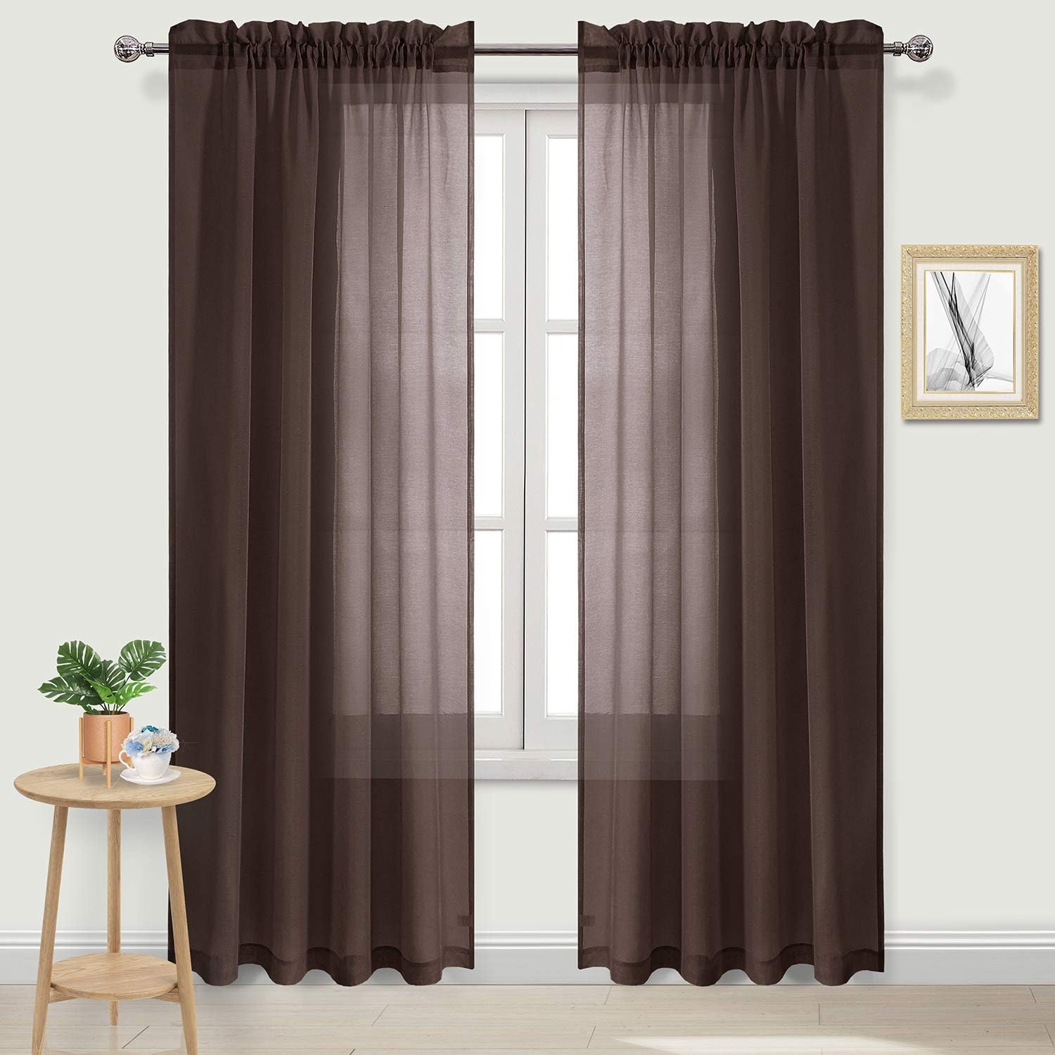 DWCN Brown Sheer Curtains, Special Voile Rod Pocket Curtains for Bedroom and Liv...