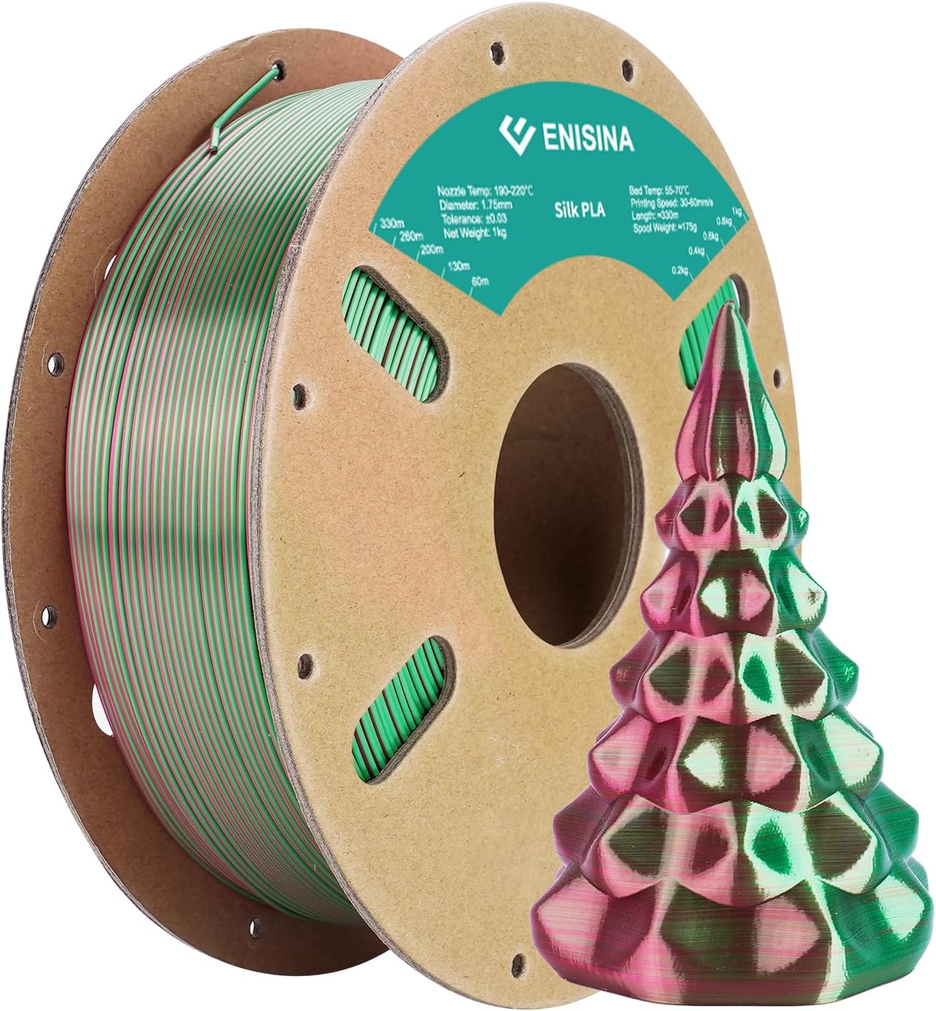 Silk PLA Filament 1.75mm, ENISINA Silk Shiny Filament Clog-Free for 3D Printer -...