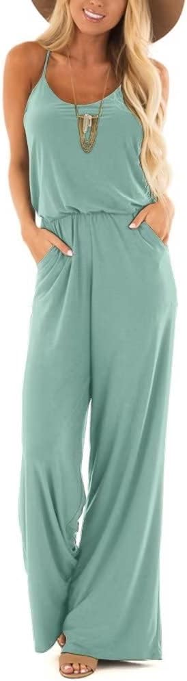 Lacozy Womens Casual Loose Sleeveless Spaghetti Strap Wide Leg Pants Jumpsuit Ro...