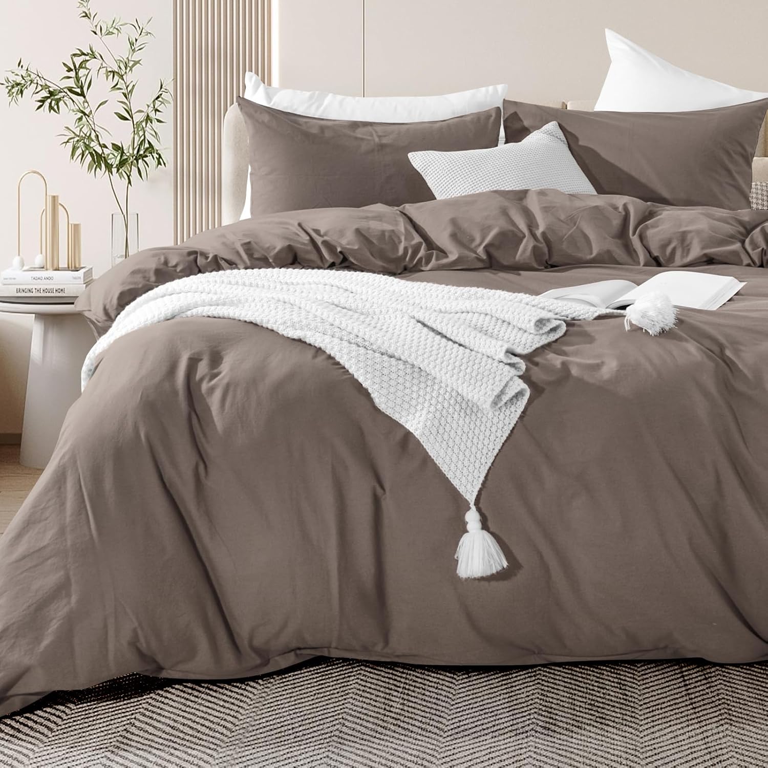 NEXHOME PRO Duvet Cover Set 100% Washed Cotton Super King 108"x98", Organic Natu...