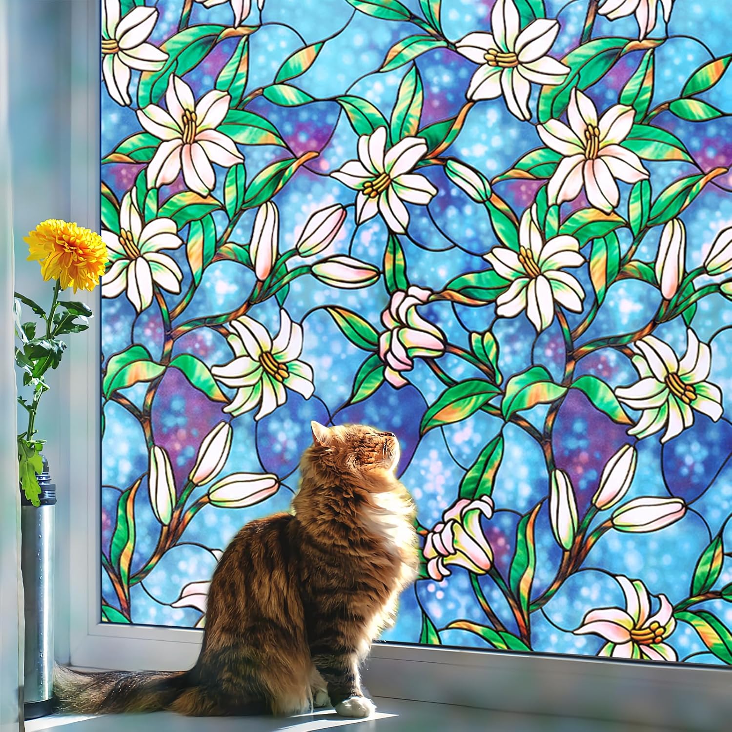Coavas Stained Glass Window Film：Static Cling Window Privacy Film Decorative UV...