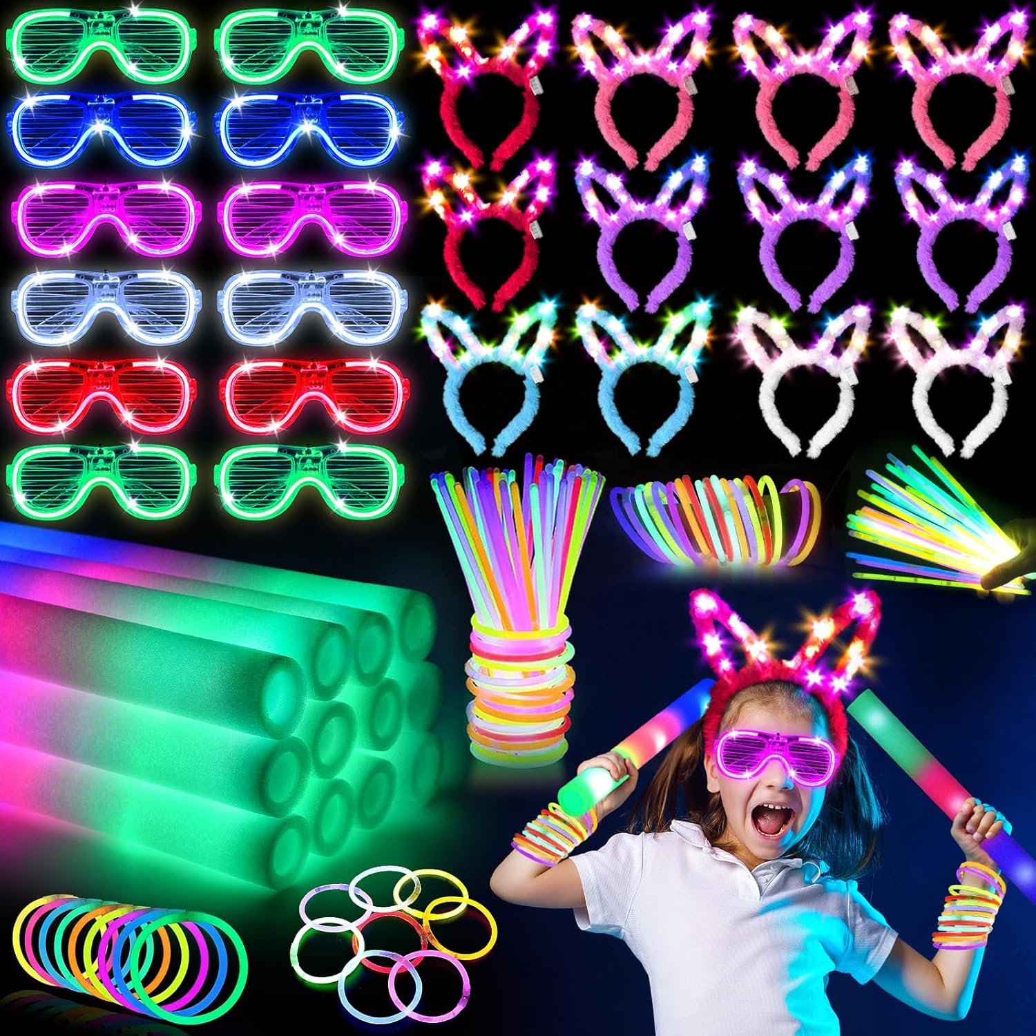 236 PCS Glow in the Dark Party Supplies, Halloween Party Favors, 12 PCS Foam Glo...