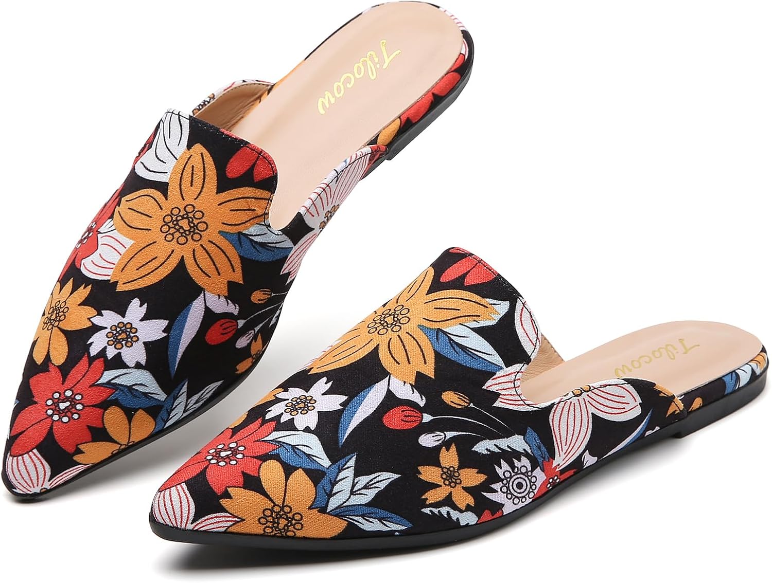 Tilocow Mules for Woman Comfortable Pointed Toe Backless Loafers Flat Mule Busin...