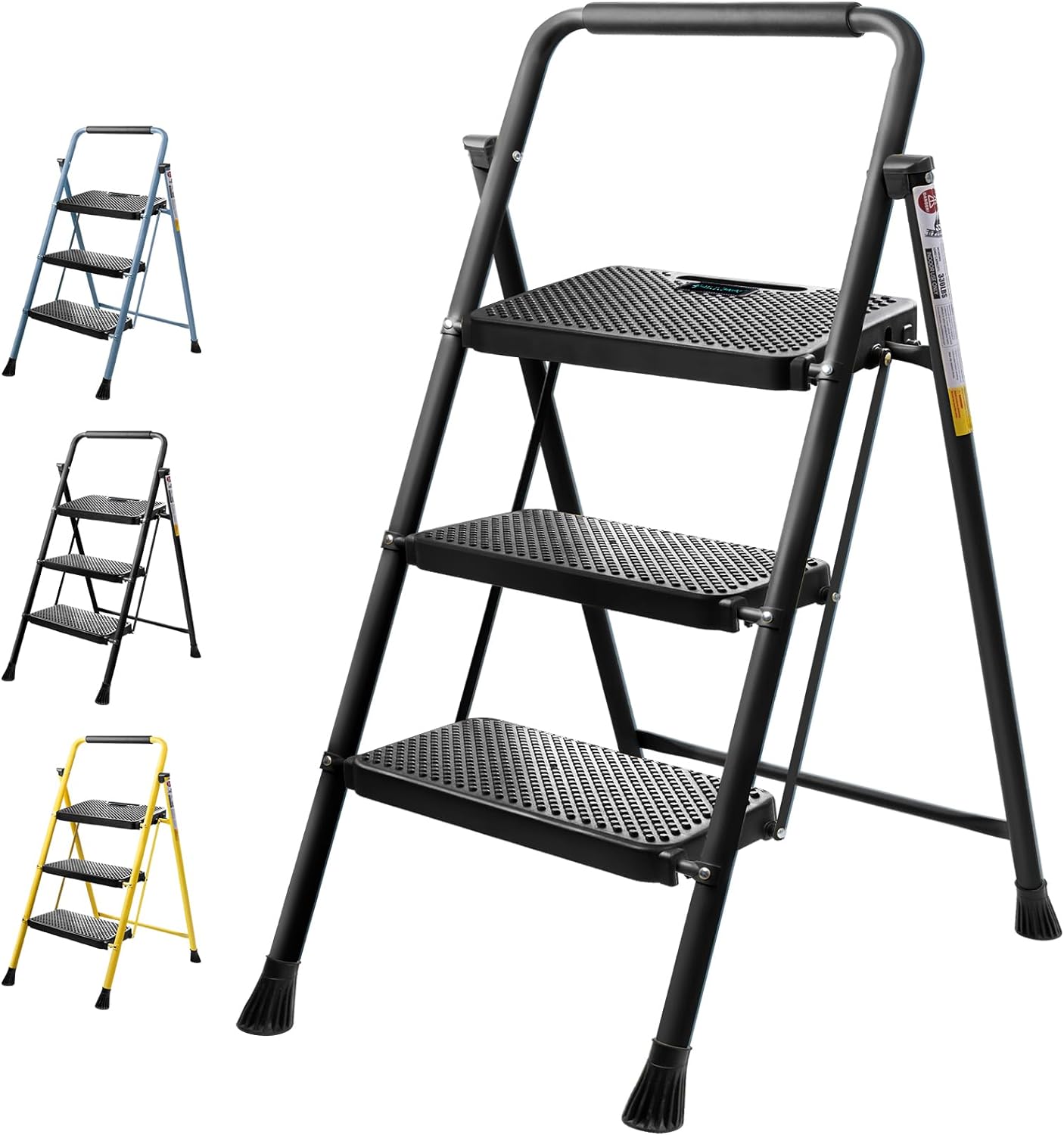 TICONN 3 Step Ladder, Heavy Duty Foldable Step Sto...