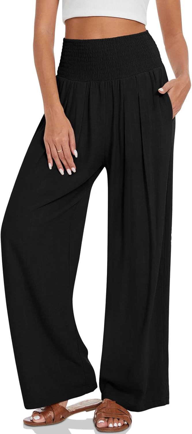 UEU Women's Linen Palazzo Pants, Special Wide Leg High Waisted Lounge Pants, Inn...
