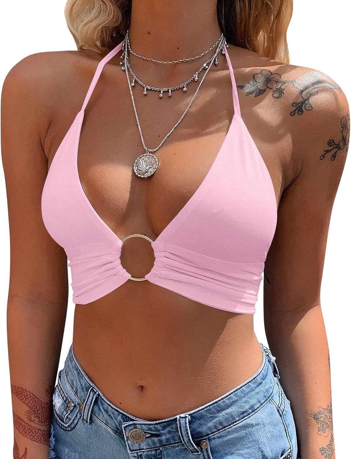 Mizoci Women's Crop Top, Trendy and Sexy Summer Sleeveless Halter Top, Stylish D...