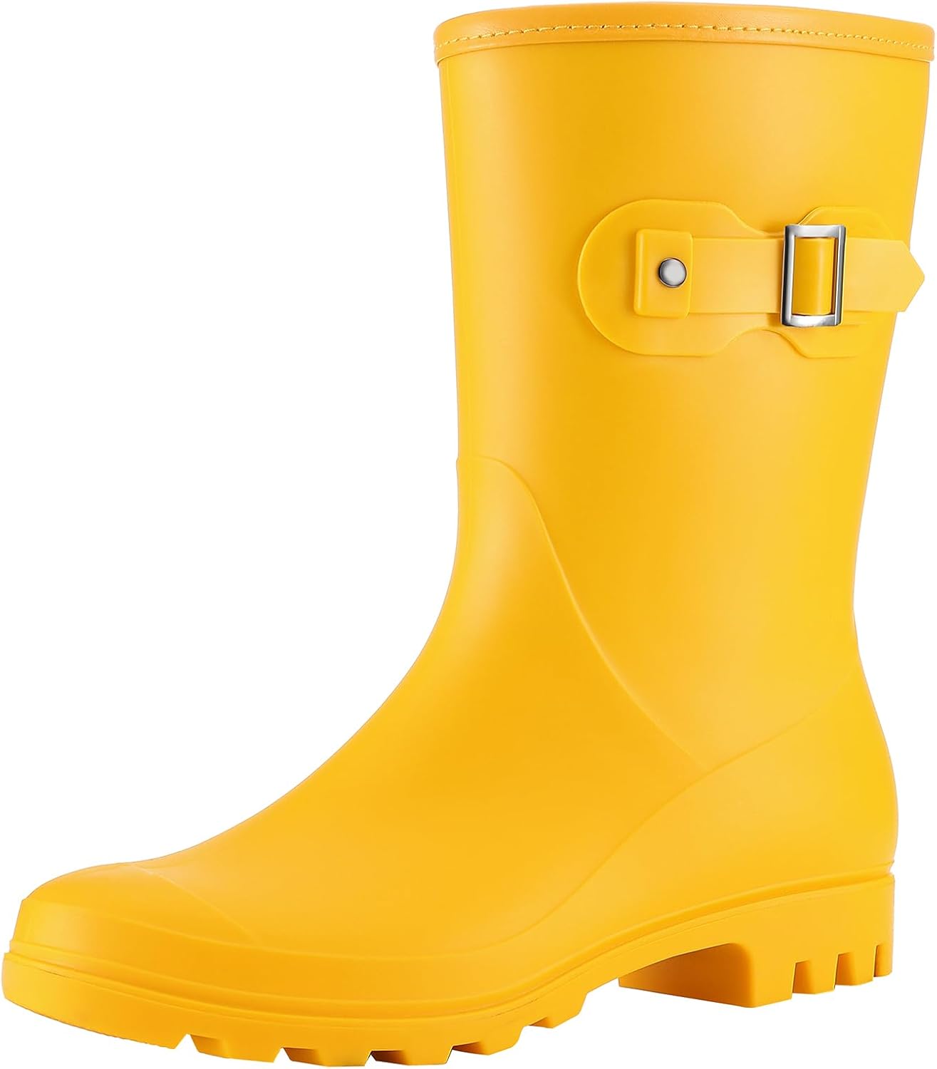 Evshine Women's Mid Calf Rain Boots Waterproof Garden Shoes 6 Matte Yellow