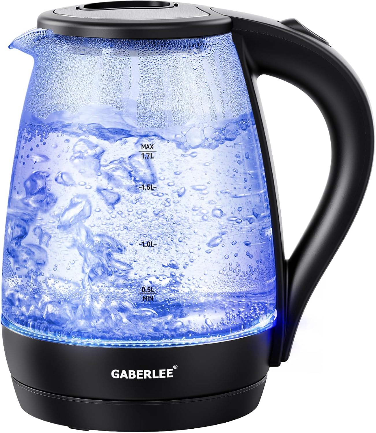 GABERLEE Electric Kettle, 1.7L, 5 Mins Fast Boil Glass Kettle with Blue LED, Aut...