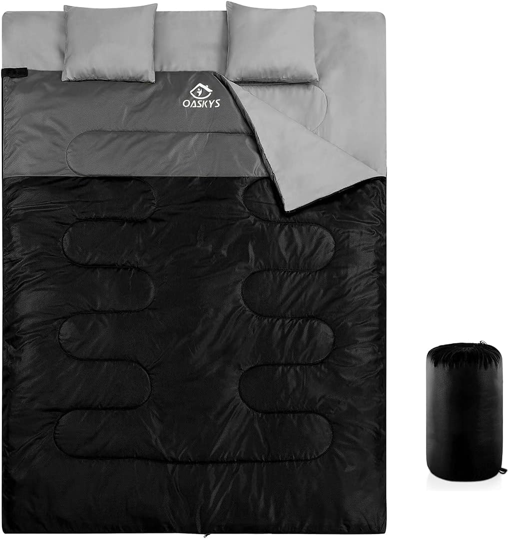 oaskys Double Sleeping Bag for Adults with 2 Pillows - Queen Size XL Waterproof...