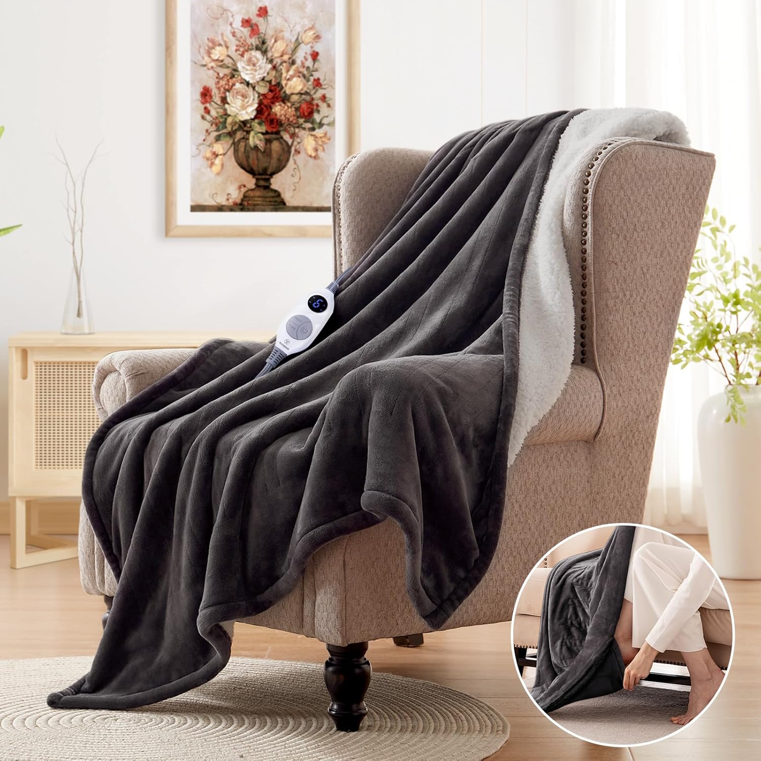 Westinghouse Electric Throw Blanket, Special Electric Throw Blanket with Foot Po...