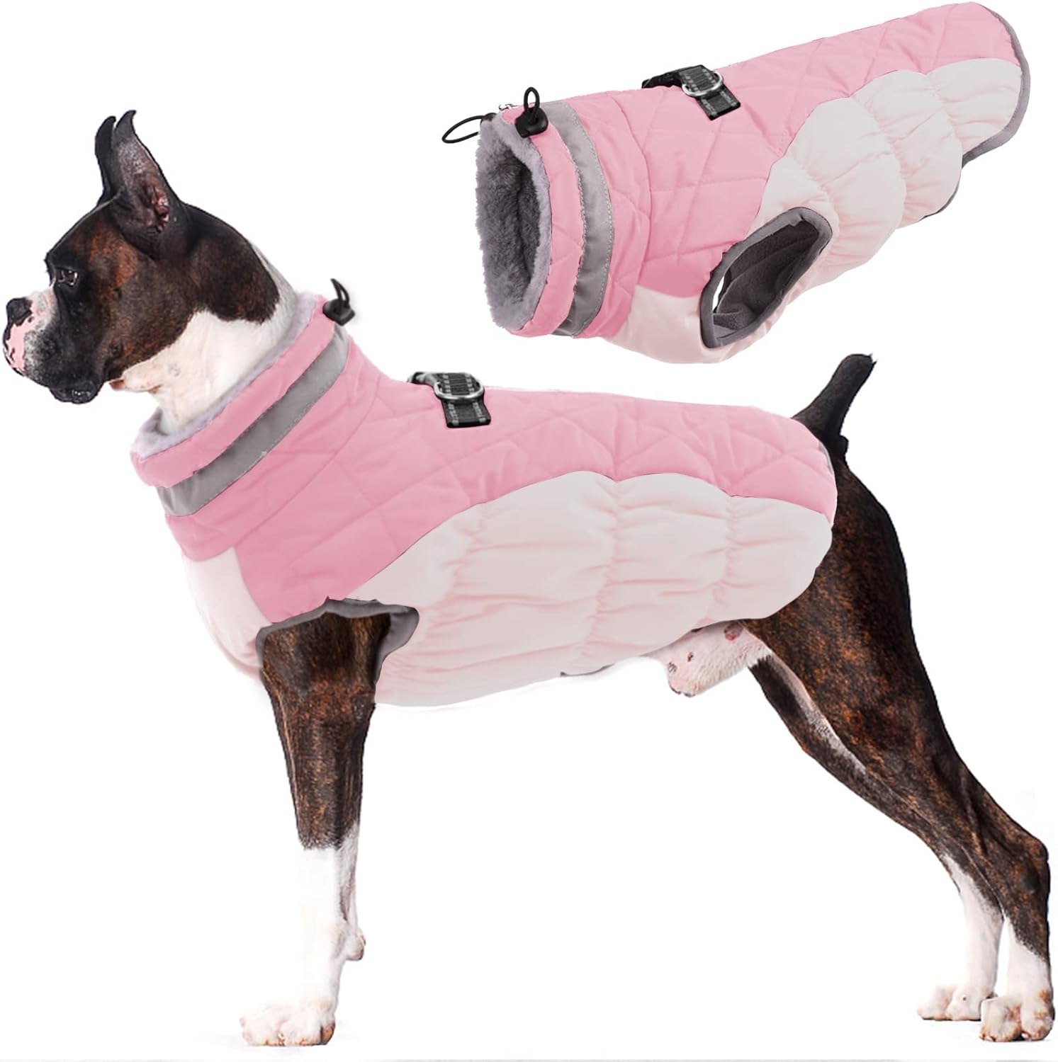 Lelepet Winter Warm Dog Coat with Harness, Windproof Dog Puffer Jacket, Reflecti...