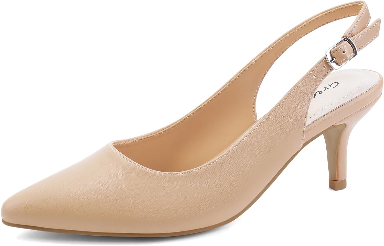 Greatonu Pointed Toe Sandals Slingback Kitten Heel Pointed Toe Pumps 6 UK Nude