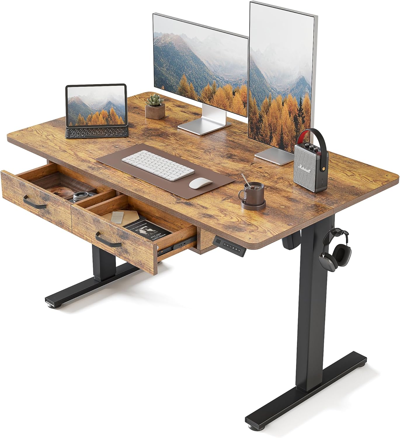 FEZIBO Standing Desk, Special Desk with Double Drawer, Innovative Adjustable Hei...