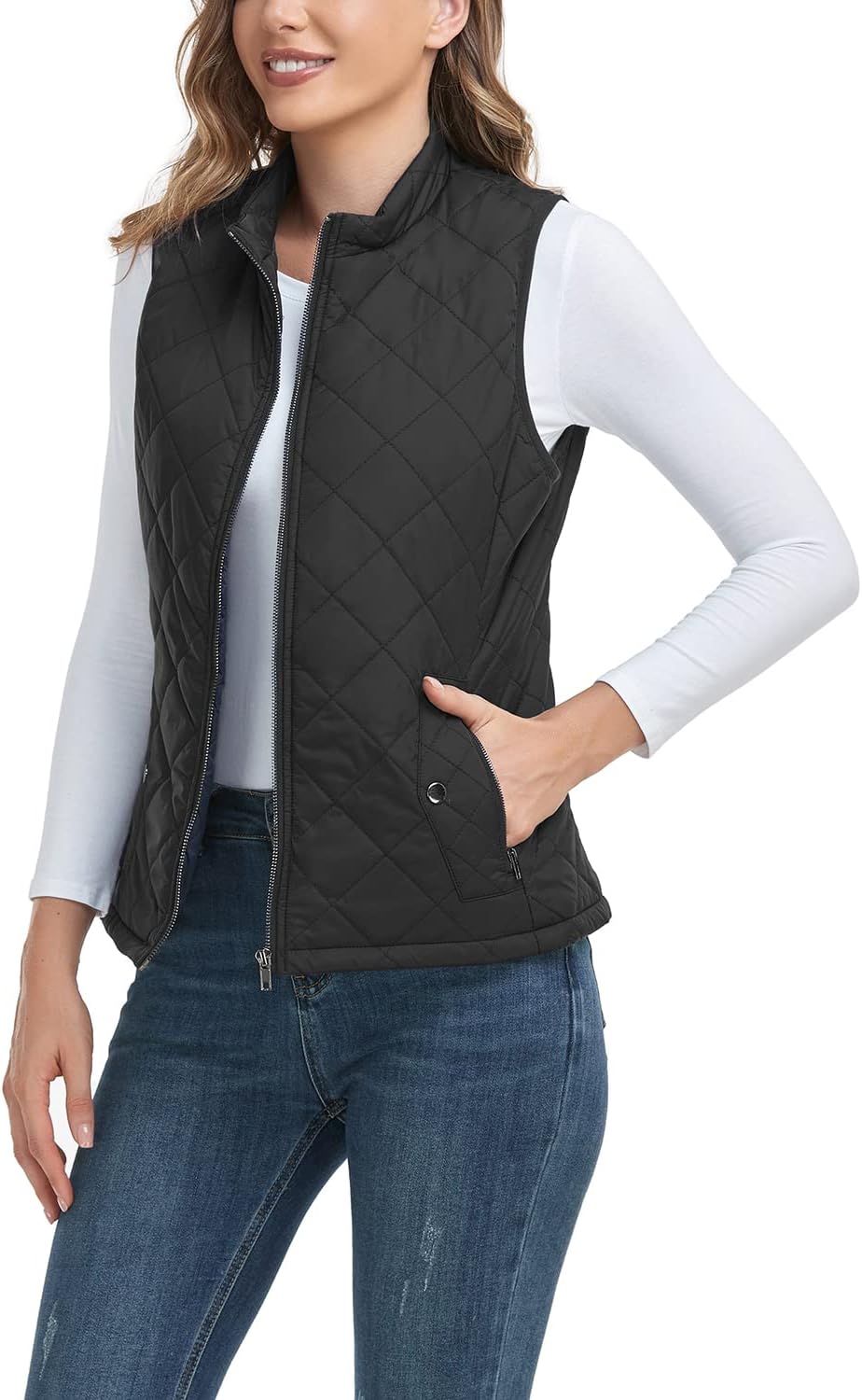 LONGKING 2024 Upgraded, Women's Outwear Vest With One Inner Pocket - Stand Colla...