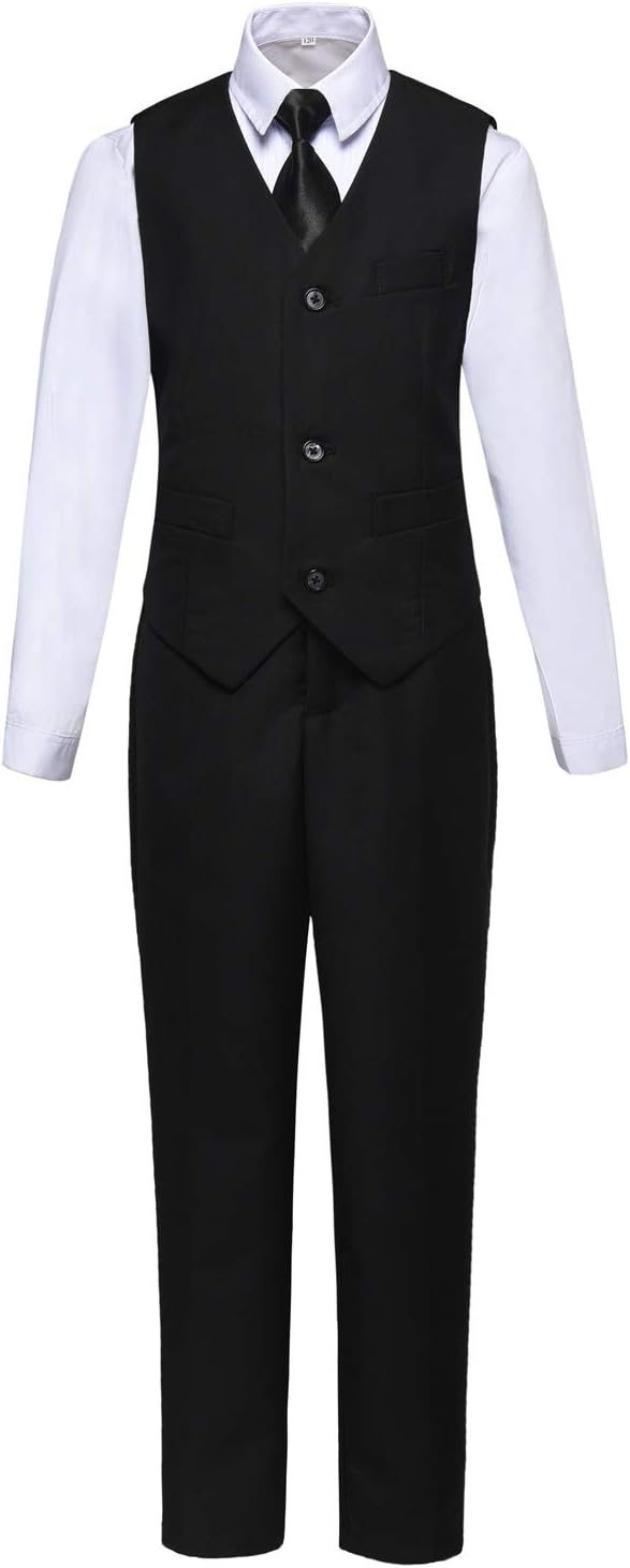 Visaccy Boys Suits Slim Fit Dress Clothes Ring Bearer Outfit 12 Years Black(4 Pi...