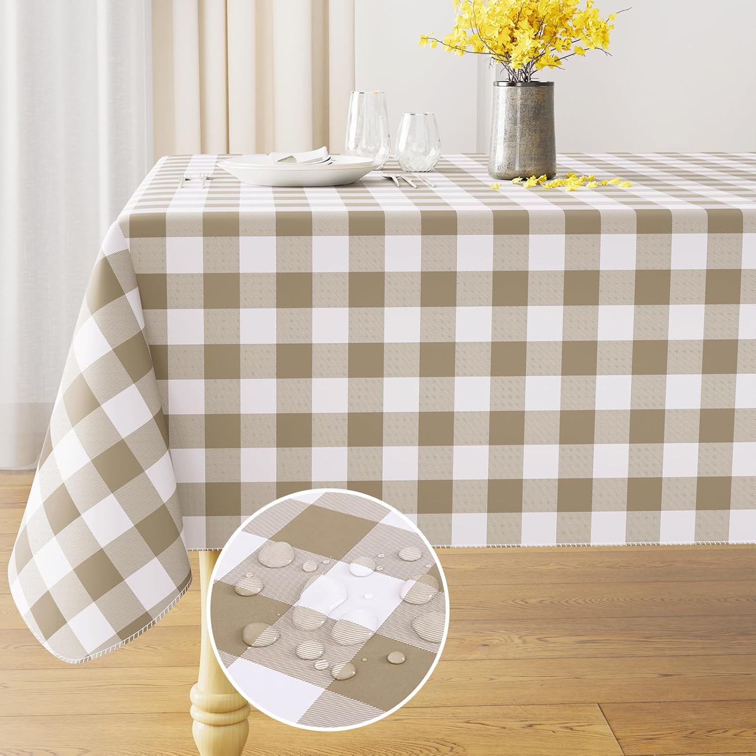 misaya Rectangle Waterproof Vinyl Table Cloth, Special Buffalo Flannel Backed Ta...