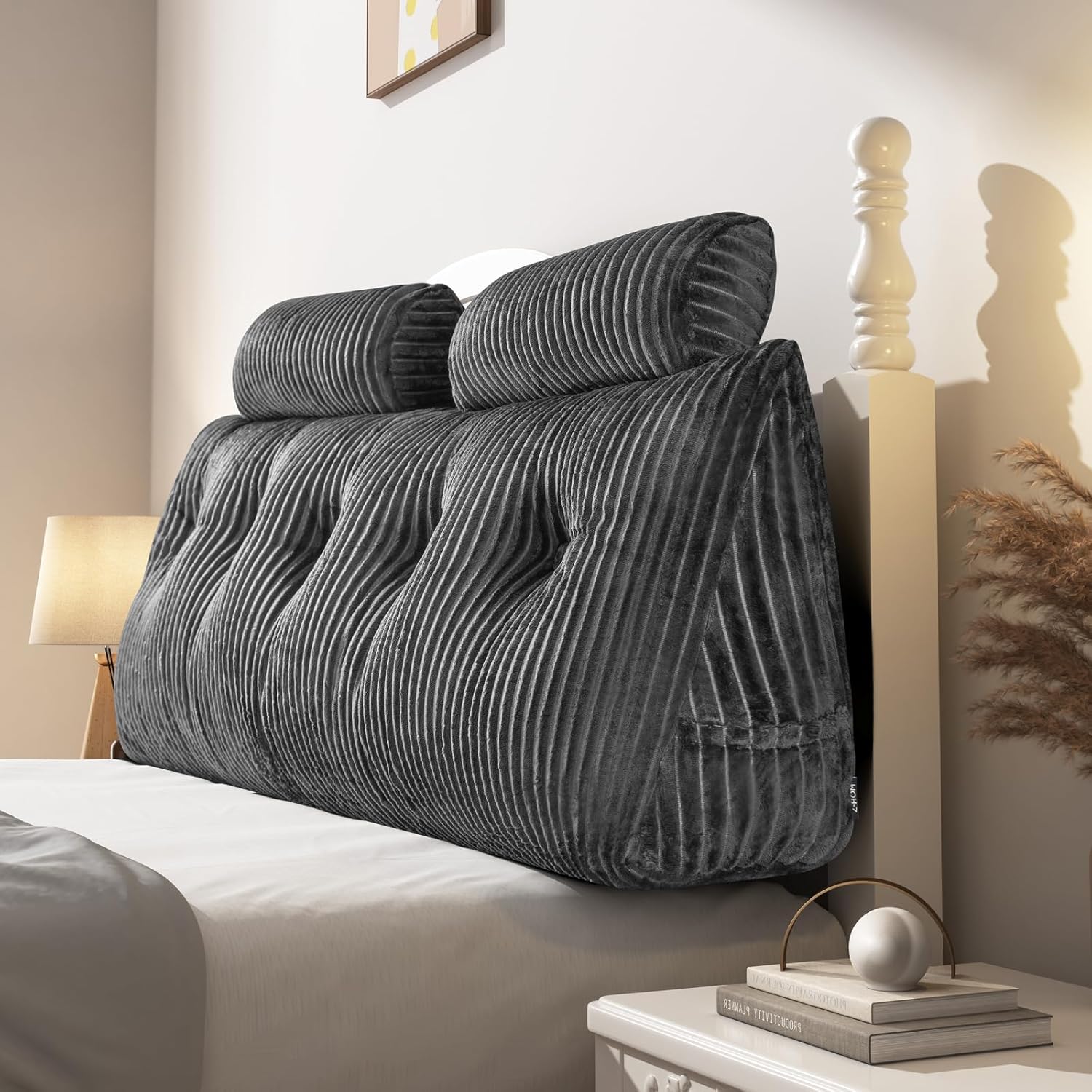 Z-hom Queen Pillow Headboard with 2 Roll Pillow, Triangular Wedge Headboard Pill...