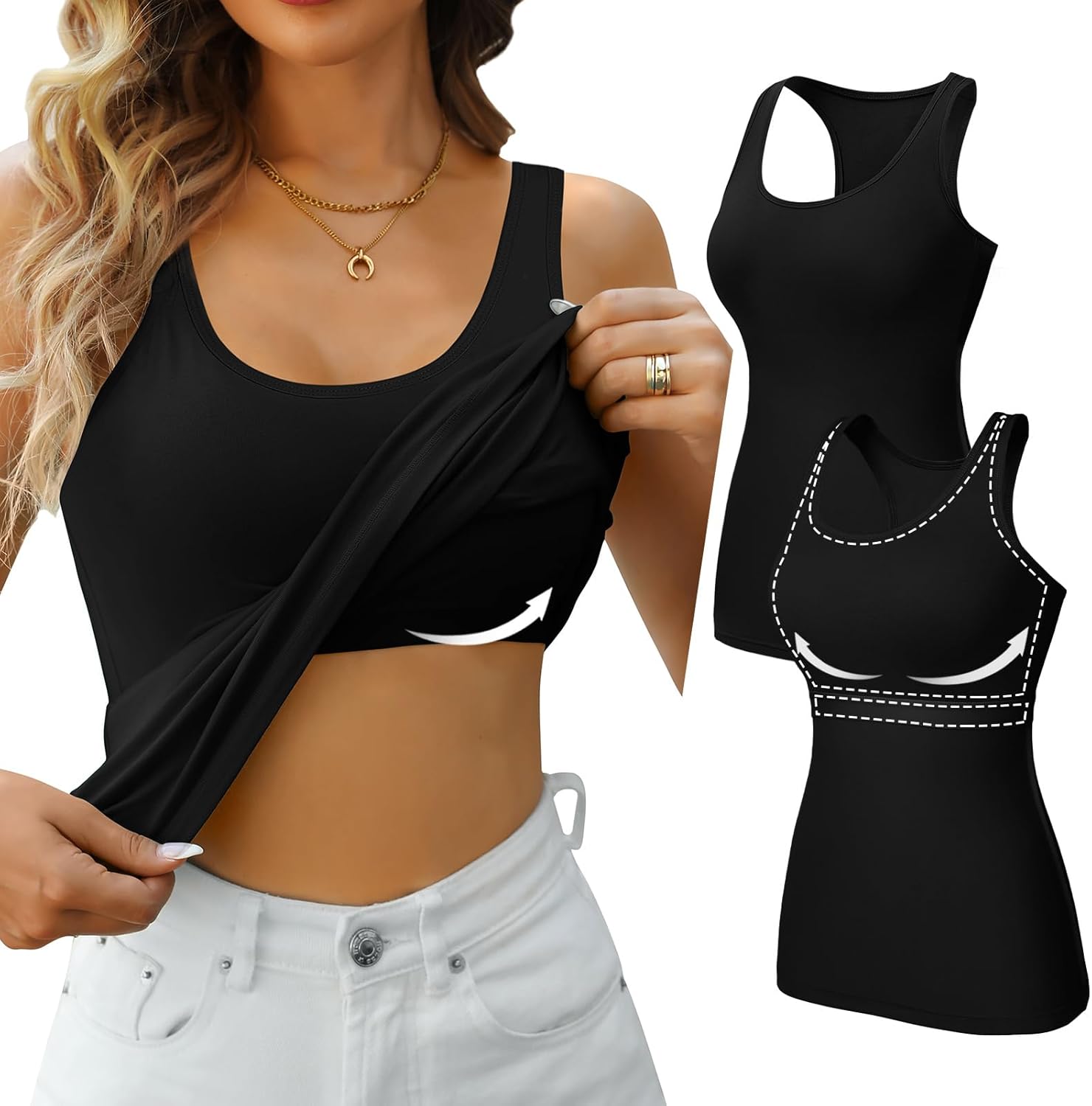 V FOR CITY Workout Tops, Special Tank Tops with Shelf Bra, High-Quality Racerbac...