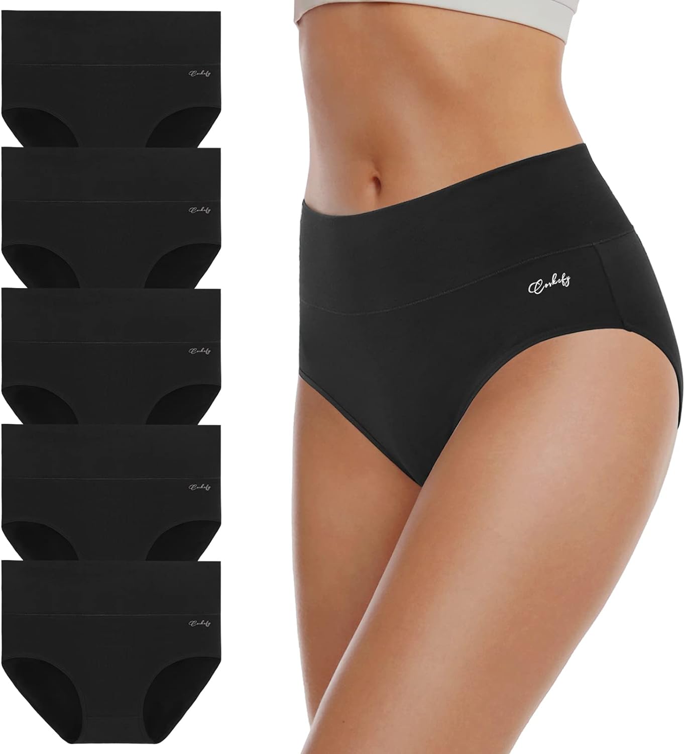 coskefy Women's High Waisted Cotton Underwear Soft Breathable Panties Stretch Br...