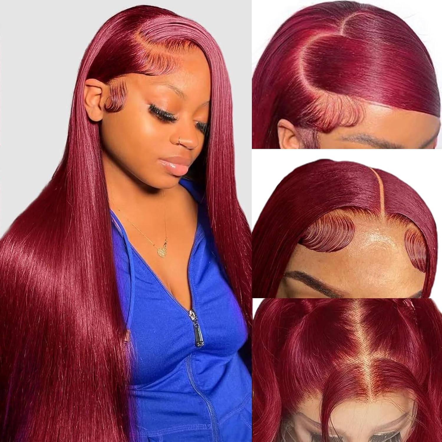 30 Inch 99J Burgundy Lace Front Wigs Human Hair Straight Lace Frontal Wigs Wine...