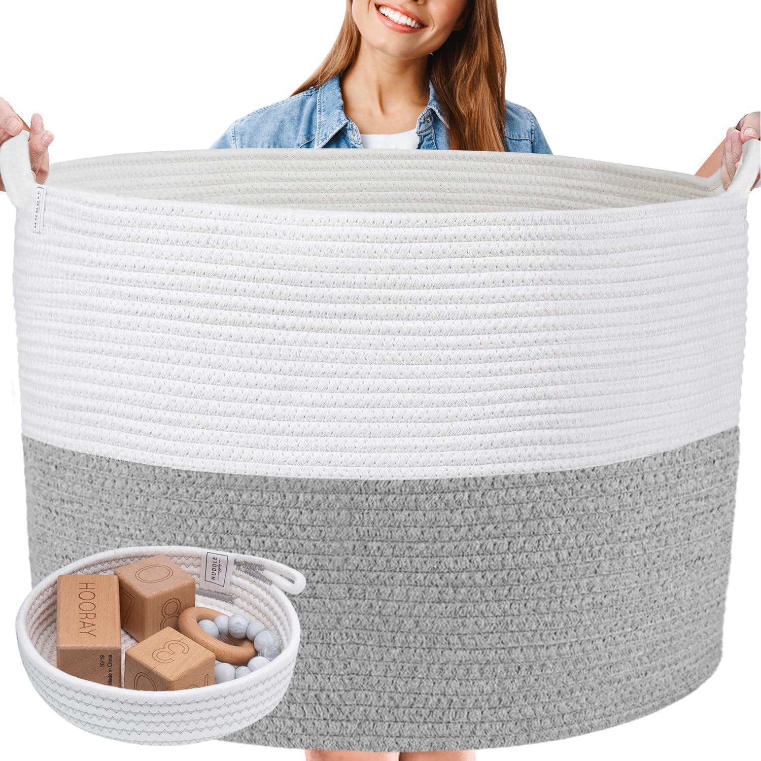 XXXXL WASHABLE Jumbo 24" x 17" Extra Large Basket for Blankets, Cotton Rope Bask...
