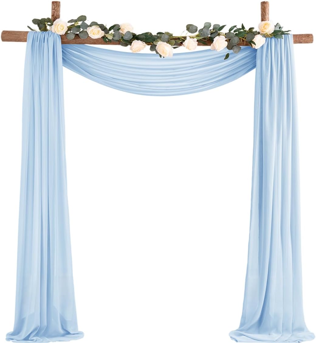 Socomi Wedding Arch Draping Fabric 1 Panel 29" x 19Ft Baby Blue Sheer Chiffon Cu...