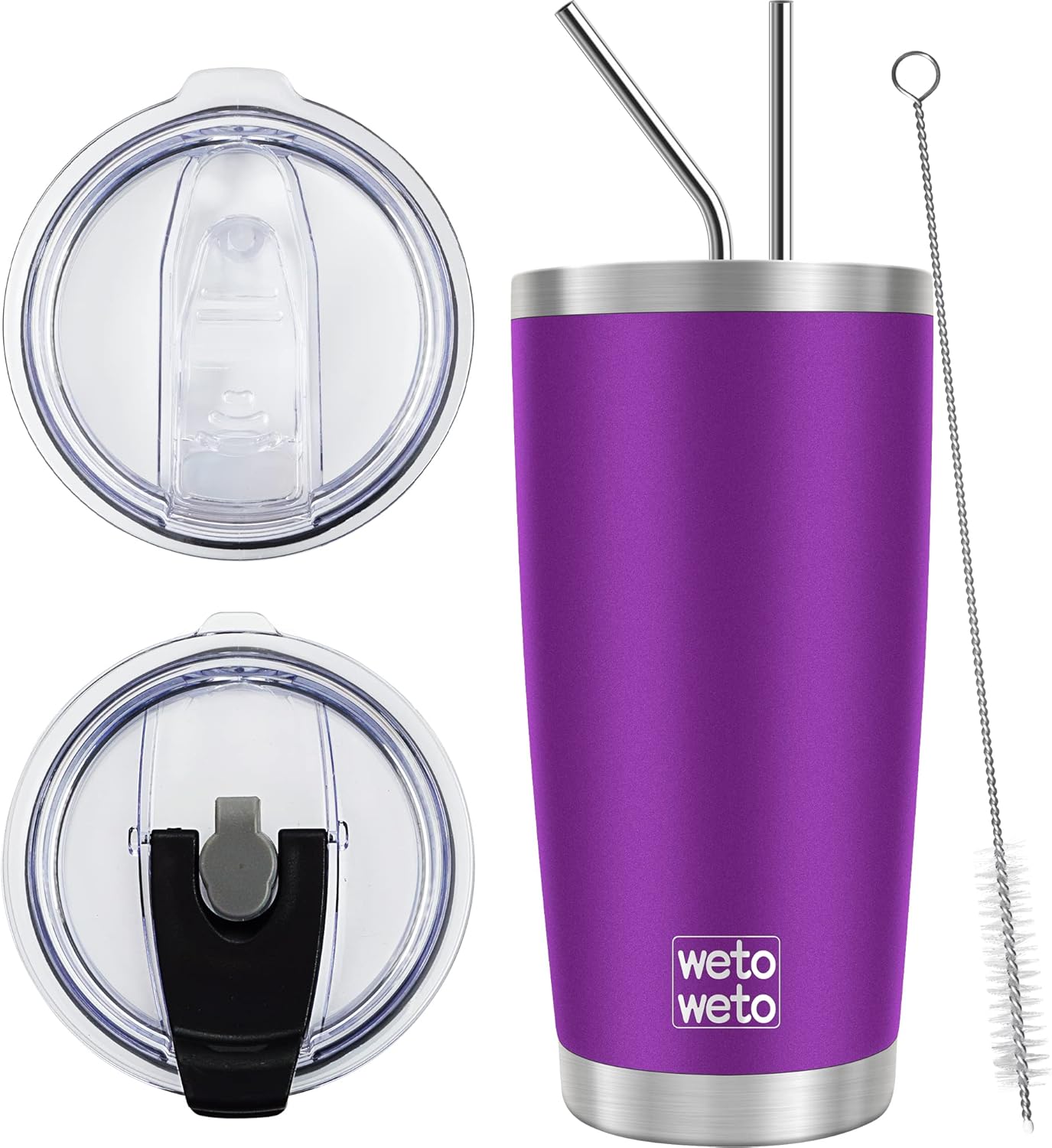 WETOWETO 20oz Tumbler with 2 lids and 2 straws, Stainless Steel Vacuum Insulated...