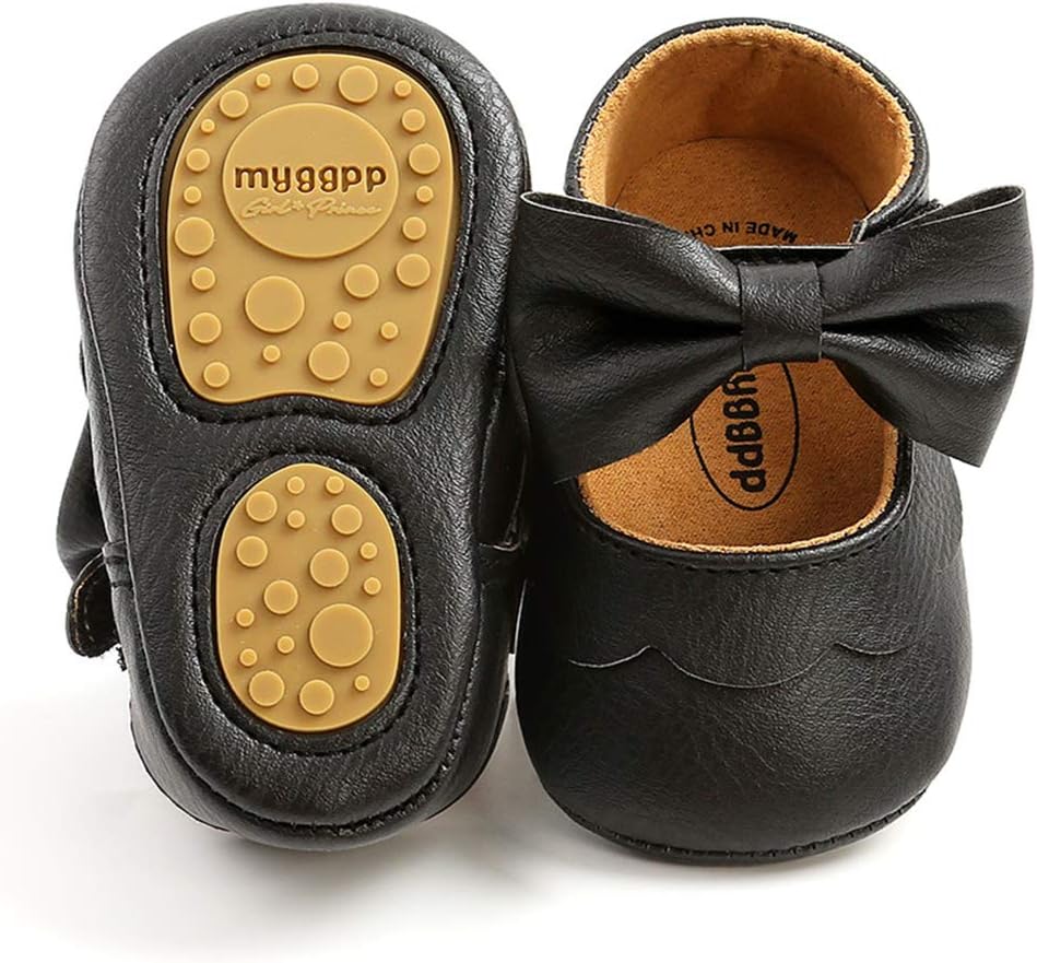 LAFEGEN Baby Girls Mary Jane Flats with Bownot Non Slip Soft Sole PU Leather New...