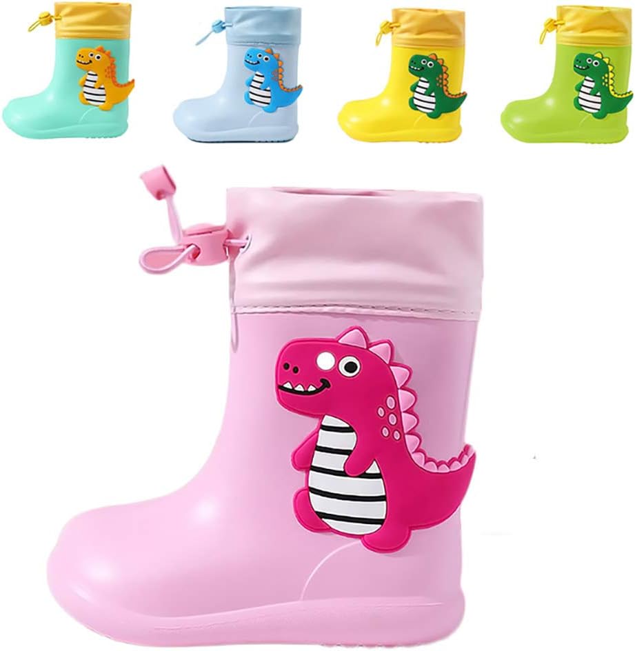 DRECAGE Dinosaur Rain Boots with Pull On Drawstring Closure for Kids Boy and Gir...