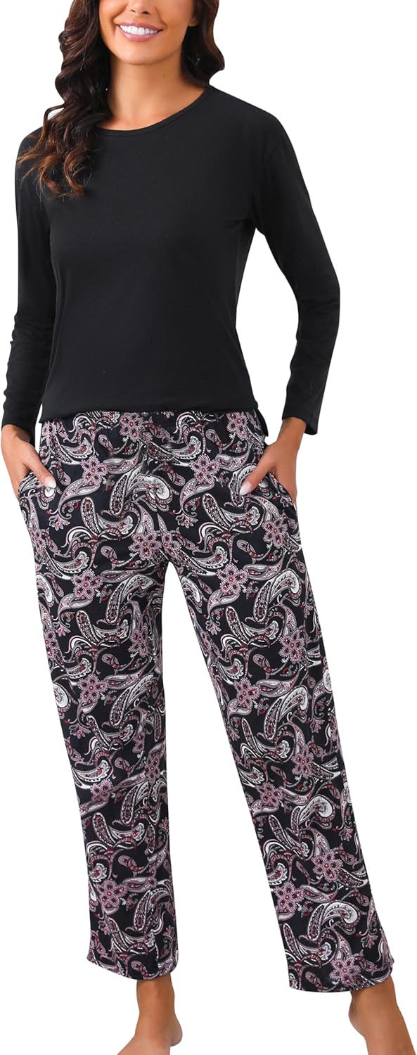 PNAEONG Women's Pajama Set, Comfortable Cotton Lon...