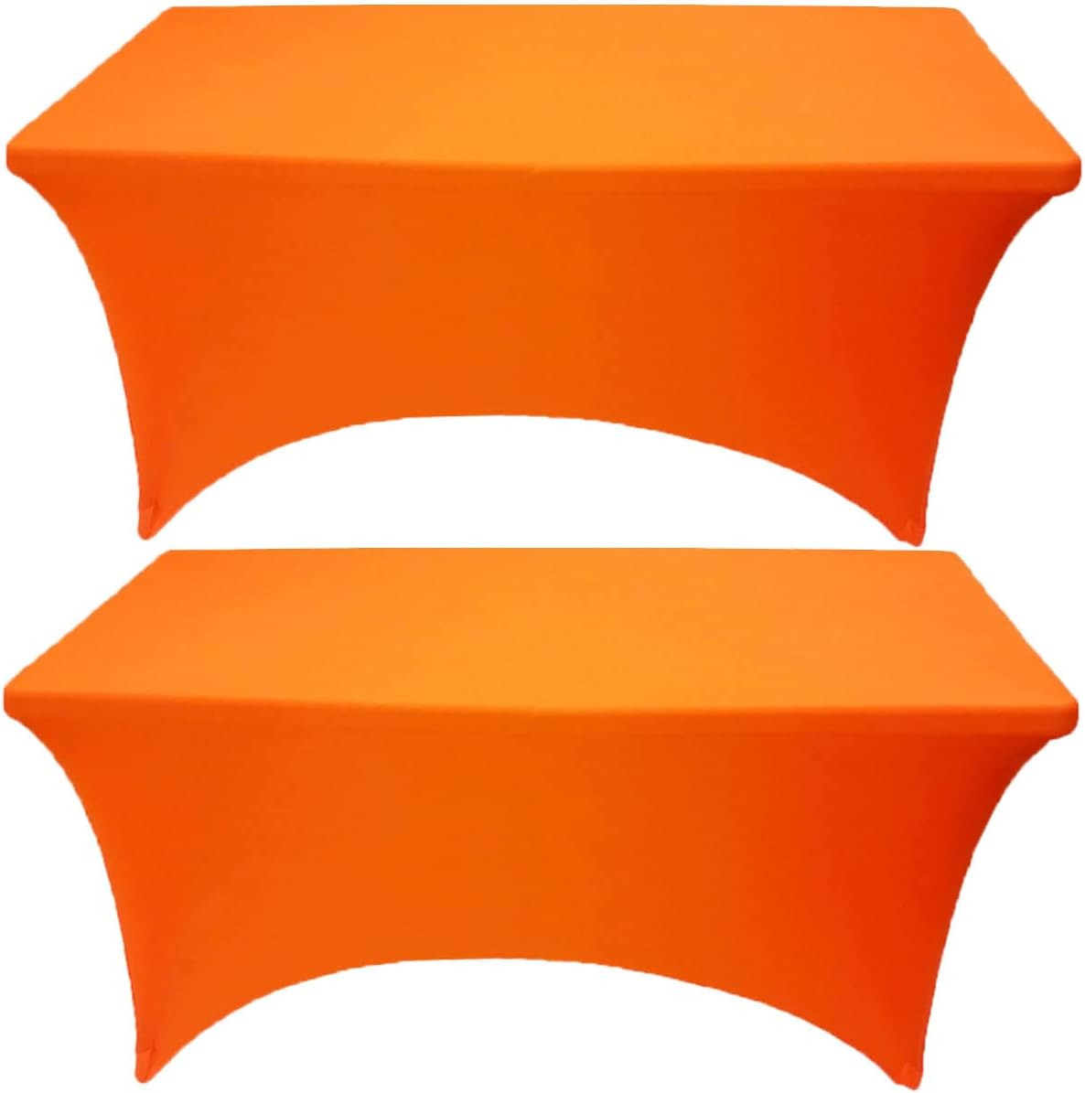 2 Pack 6FT Neon Orange Spandex Tablecloth Stretch Fitted Table Cover for Rectang...