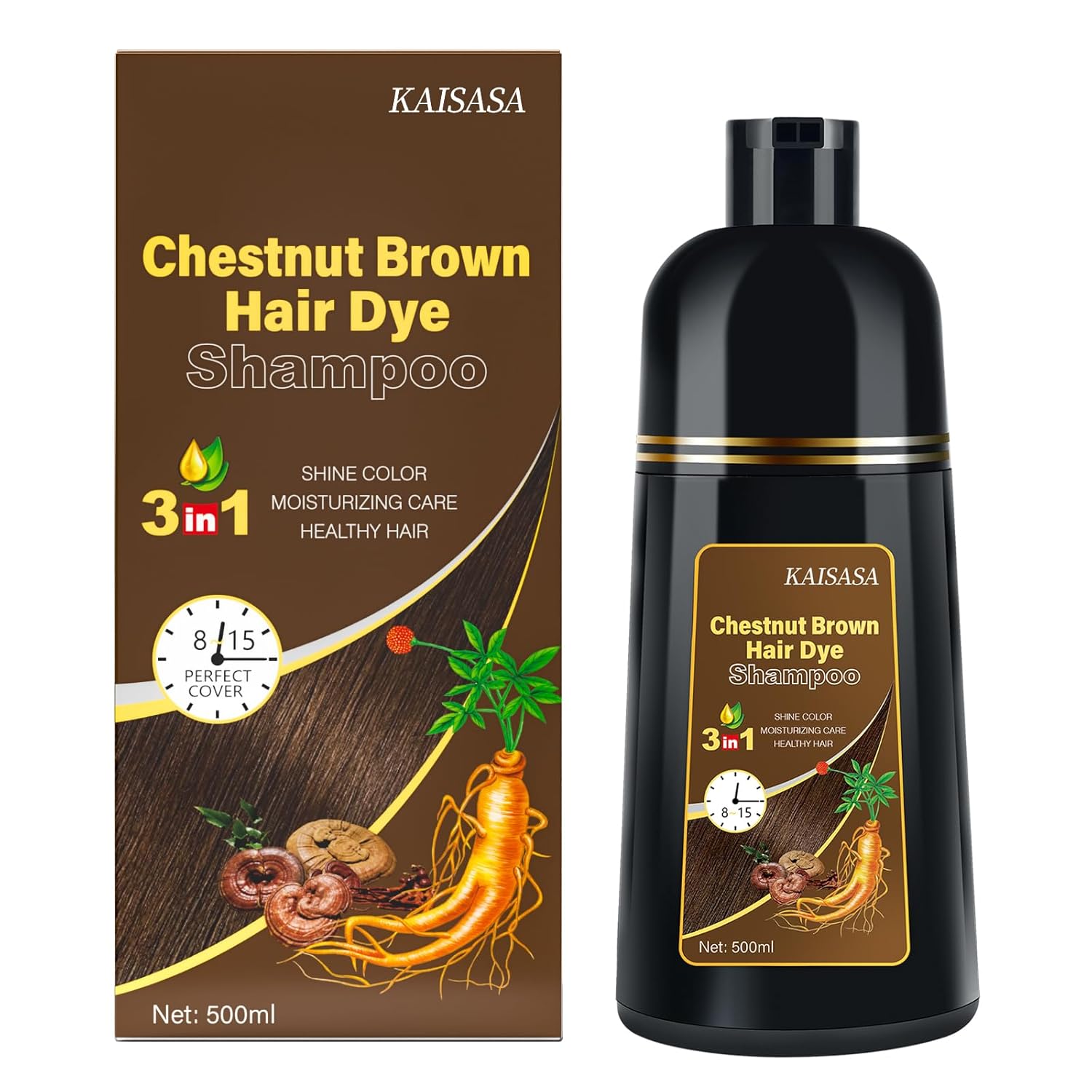 KINGMING Shampoo 3 in 1 for Gray Hair, Chestnut Brown Color Shampoo for Women Me...