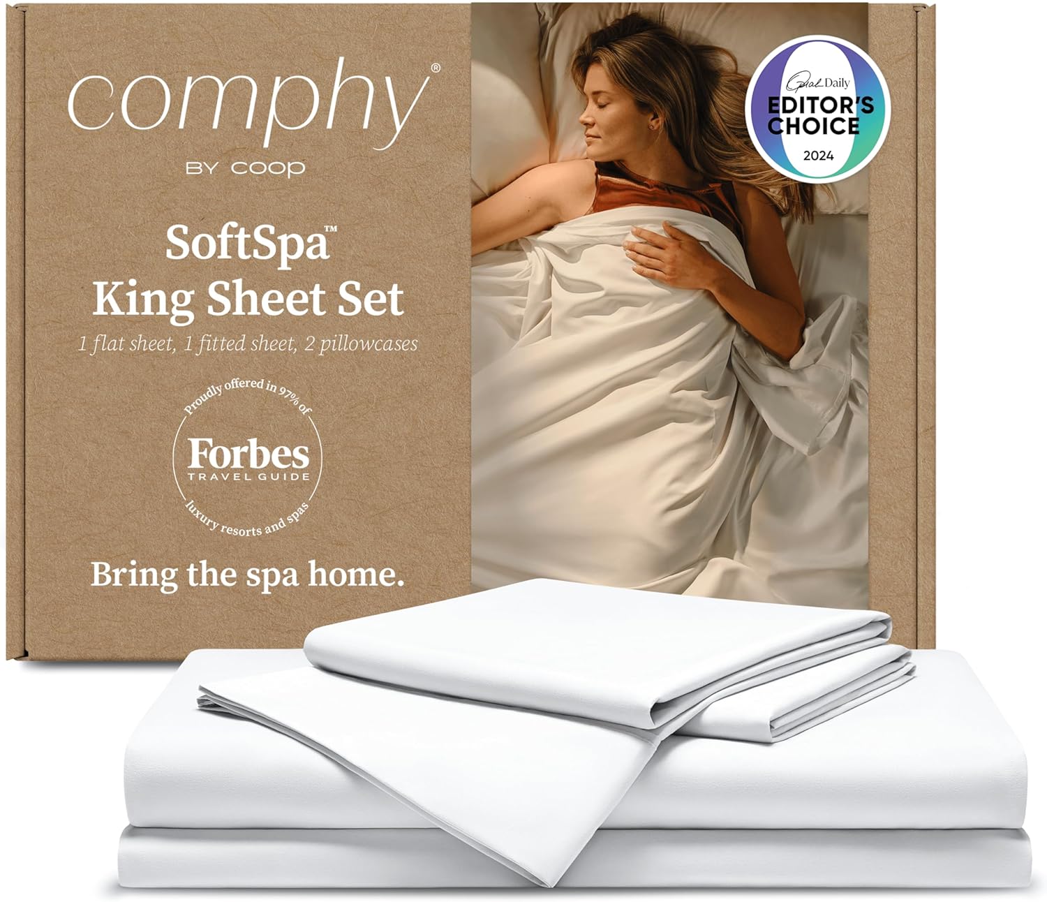 Comphy by Coop SoftSpa Bed Sheet Set of 4 Pieces, White King, Super Soft King Sh...