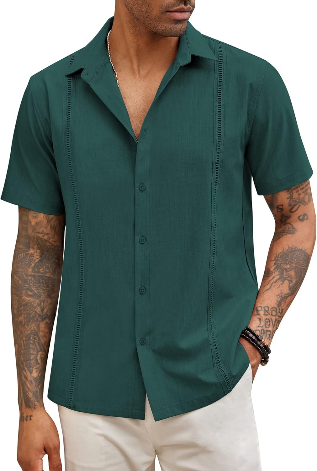 COOFANDY Mens Short Sleeve Cuban Guayabera Shirt Casual Summer Beach Button Down...