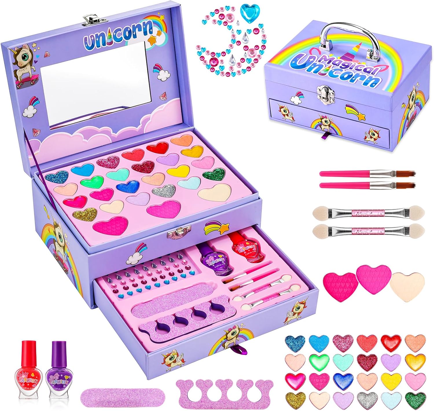 Anpro Kids Makeup Kit for Girls, Real Makeup Set for Little Girls, Washable Make...