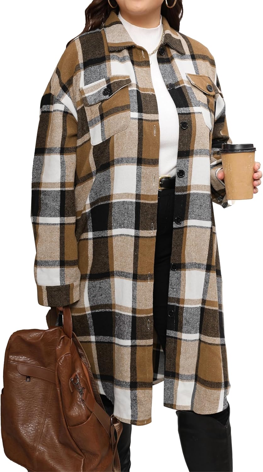 Women's 2024 Plaid Flannel Shacket, Special Loose Fit Long Shirts Jacket, Innova...