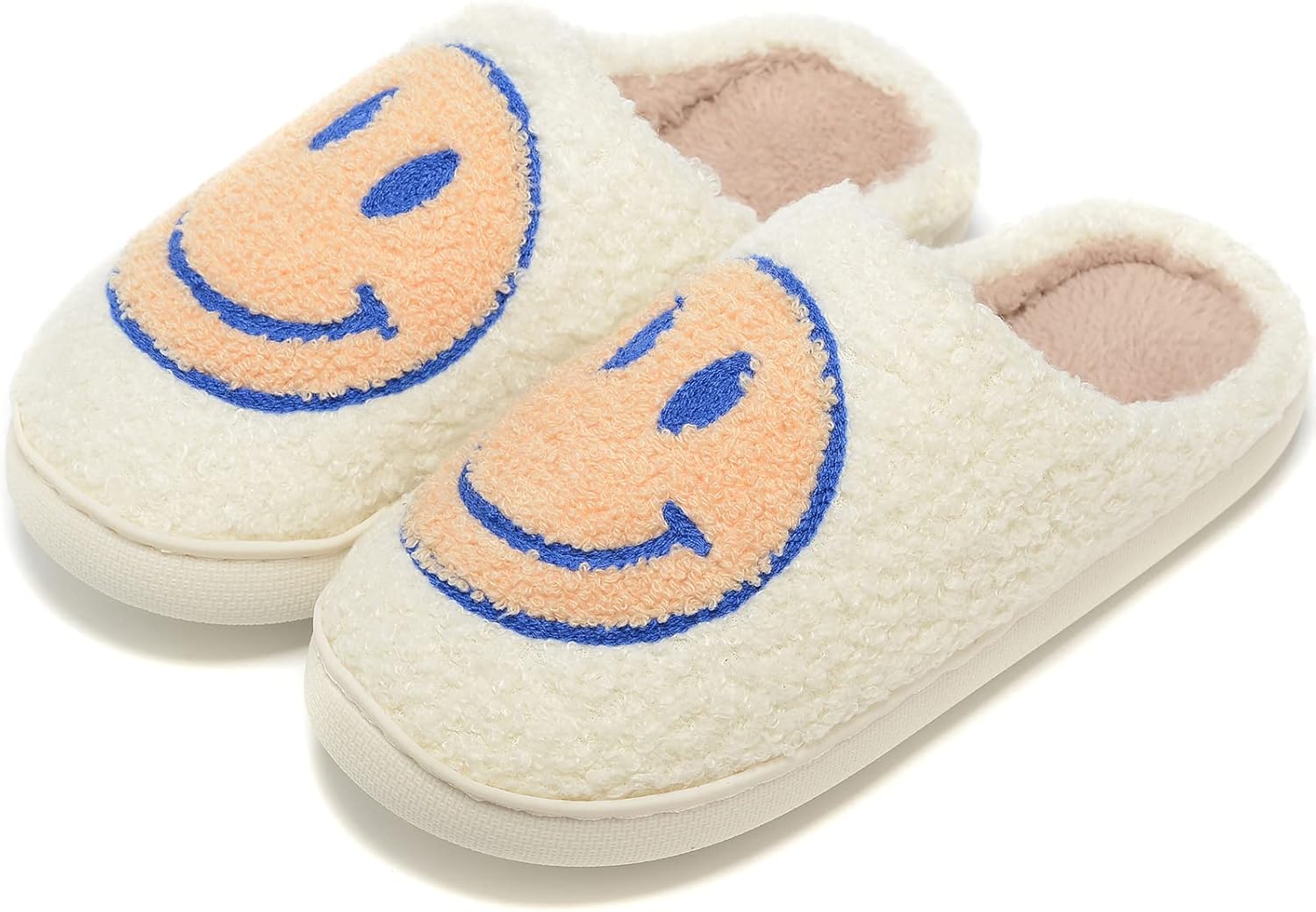 Retro Fuzzy Face Slippers for Women Men, Retro Soft Fluffy Warm Home Non-Slip Co...
